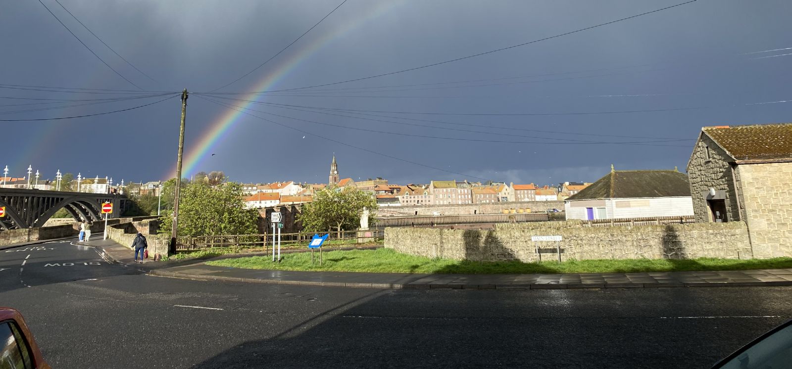 The rowan trees and angel statue, taken on Sunday 12 April at 5.50pm